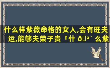 什么样紫薇命格的女人,会有旺夫运,能够夫荣子贵「什 🪴 么紫薇命格的女人是人生大赢家」